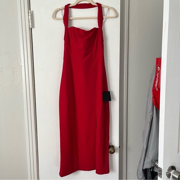 Lulu’s NWT Irresistible Silhouette Red Backless Bustier Halter Midi Dress - Picture 3 of 9